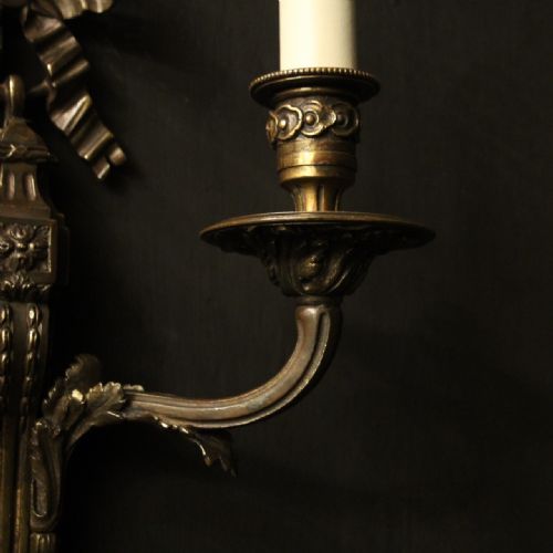 FRENCH SET OF 4 BRONZE TWIN ARM ANTIQUE WALL LIGHTS - ADDITIONAL PHOTO 3