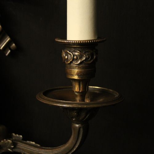 FRENCH SET OF 4 BRONZE TWIN ARM ANTIQUE WALL LIGHTS - ADDITIONAL PHOTO 4
