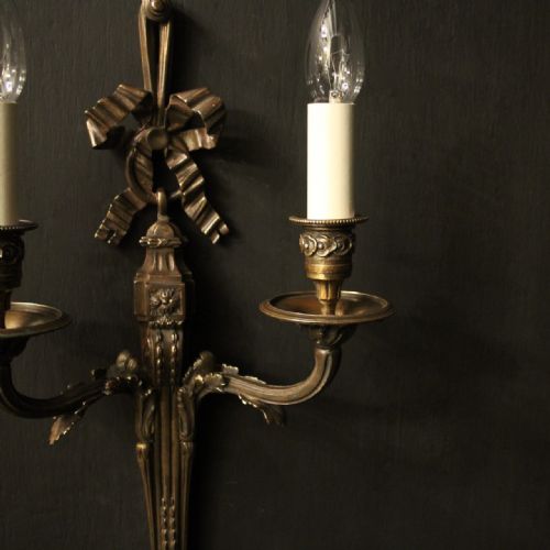 FRENCH SET OF 4 BRONZE TWIN ARM ANTIQUE WALL LIGHTS - ADDITIONAL PHOTO 5