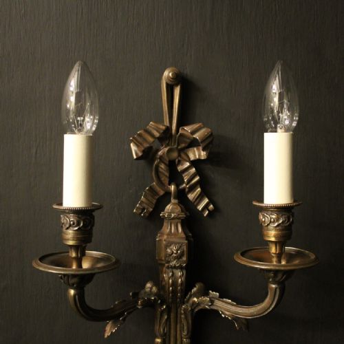 FRENCH SET OF 4 BRONZE TWIN ARM ANTIQUE WALL LIGHTS - ADDITIONAL PHOTO 6