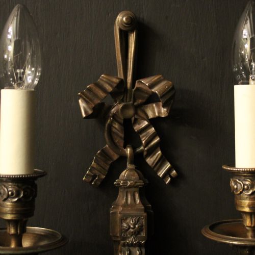 FRENCH SET OF 4 BRONZE TWIN ARM ANTIQUE WALL LIGHTS - ADDITIONAL PHOTO 7