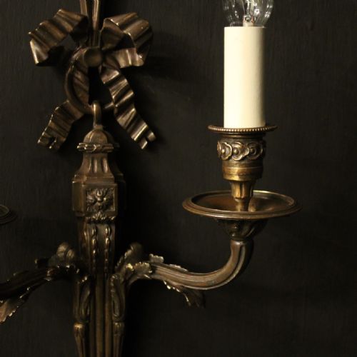 FRENCH SET OF 4 BRONZE TWIN ARM ANTIQUE WALL LIGHTS - ADDITIONAL PHOTO 8