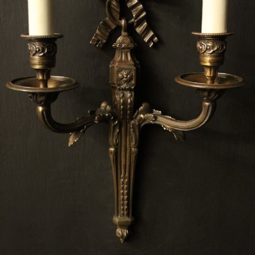 FRENCH SET OF 4 BRONZE TWIN ARM ANTIQUE WALL LIGHTS - ADDITIONAL PHOTO 9