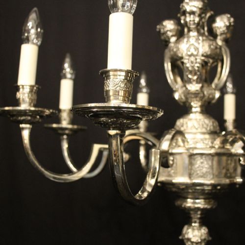ENGLISH SILVER PLATED BRONZE 8 LIGHT ANTIQUE CHANDELIER - ADDITIONAL PHOTO 1