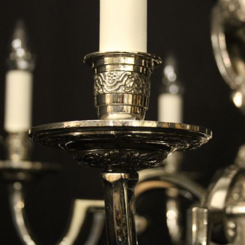 ENGLISH SILVER PLATED BRONZE 8 LIGHT ANTIQUE CHANDELIER - ADDITIONAL PHOTO 2