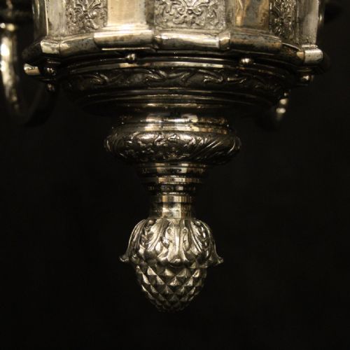 ENGLISH SILVER PLATED BRONZE 8 LIGHT ANTIQUE CHANDELIER - ADDITIONAL PHOTO 7