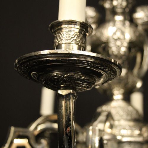 ENGLISH SILVER PLATED BRONZE 8 LIGHT ANTIQUE CHANDELIER - ADDITIONAL PHOTO 8
