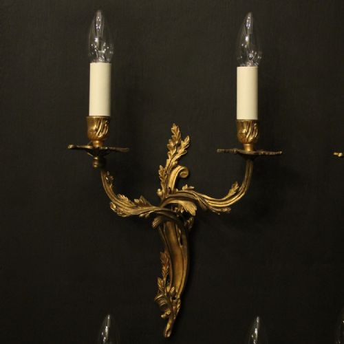 FRENCH SET OF 4 GILDED BRASS TWIN ARM WALL LIGHTS - ADDITIONAL PHOTO 1