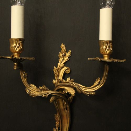 FRENCH SET OF 4 GILDED BRASS TWIN ARM WALL LIGHTS - ADDITIONAL PHOTO 2