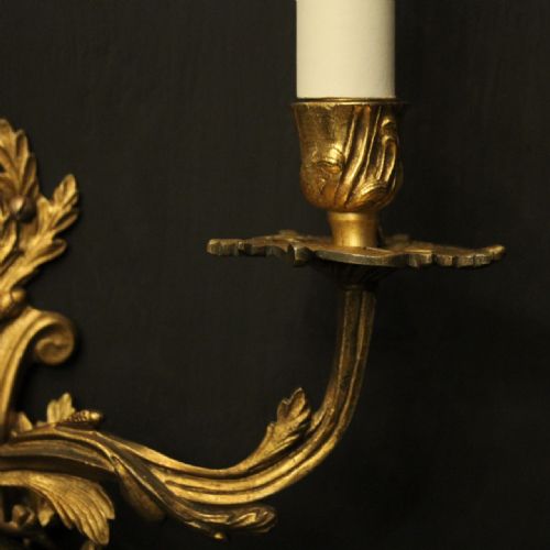 FRENCH SET OF 4 GILDED BRASS TWIN ARM WALL LIGHTS - ADDITIONAL PHOTO 4
