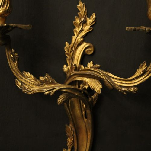 FRENCH SET OF 4 GILDED BRASS TWIN ARM WALL LIGHTS - ADDITIONAL PHOTO 6