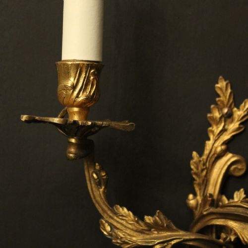 FRENCH SET OF 4 GILDED BRASS TWIN ARM WALL LIGHTS - ADDITIONAL PHOTO 7