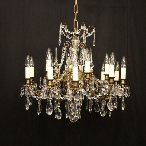french 15 light gilded crystal antique chandelier - CATEGORY: ANTIQUE LIGHTING - DATED 19TH CENTURY