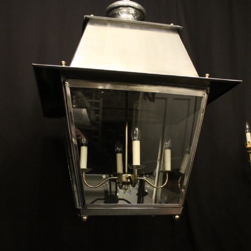 LARGE OVERSIZED FRENCH STEEL BRASS 4 LIGHT LANTERN - ADDITIONAL PHOTO 1