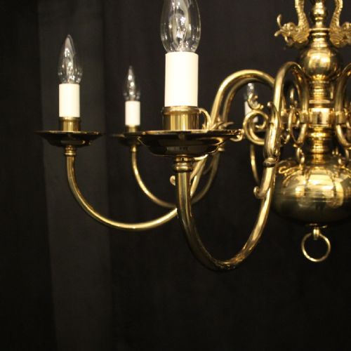 FLEMISH PAIR OF 8 LIGHT BRASS CHANDELIERS - ADDITIONAL PHOTO 1