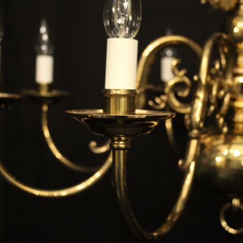 FLEMISH PAIR OF 8 LIGHT BRASS CHANDELIERS - ADDITIONAL PHOTO 2