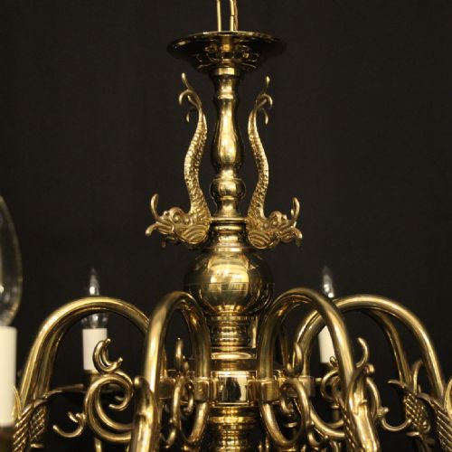 FLEMISH PAIR OF 8 LIGHT BRASS CHANDELIERS - ADDITIONAL PHOTO 3