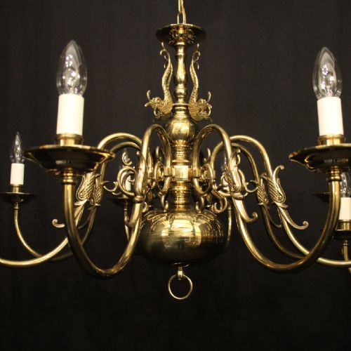 FLEMISH PAIR OF 8 LIGHT BRASS CHANDELIERS - ADDITIONAL PHOTO 4