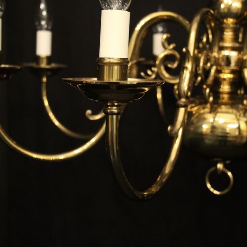 FLEMISH PAIR OF 8 LIGHT BRASS CHANDELIERS - ADDITIONAL PHOTO 6