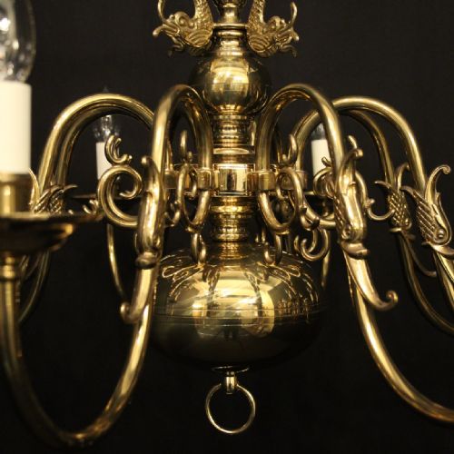 FLEMISH PAIR OF 8 LIGHT BRASS CHANDELIERS - ADDITIONAL PHOTO 7
