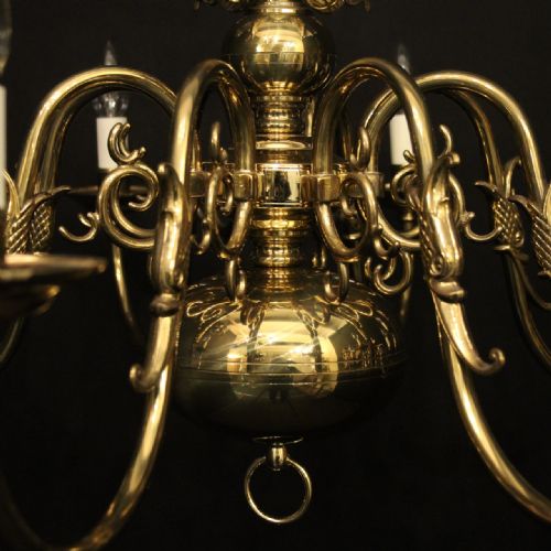 FLEMISH PAIR OF 8 LIGHT BRASS CHANDELIERS - ADDITIONAL PHOTO 8