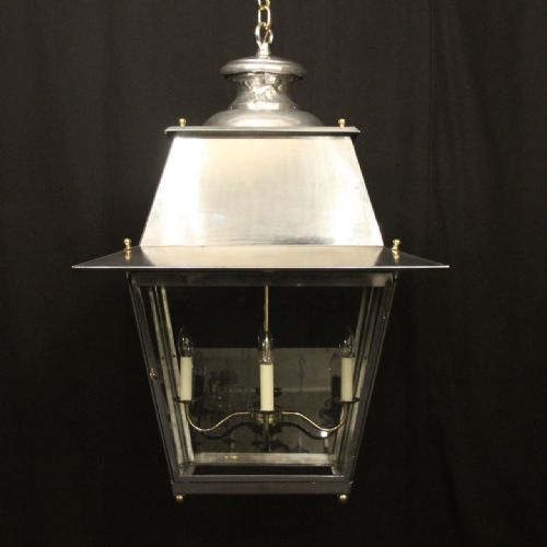 large oversized french steel brass 4 light lantern - CATEGORY: ANTIQUE LIGHTING - DATED 1930