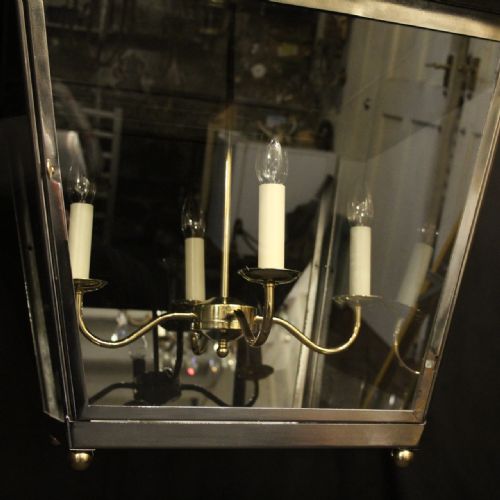 LARGE OVERSIZED FRENCH STEEL BRASS 4 LIGHT LANTERN - ADDITIONAL PHOTO 2