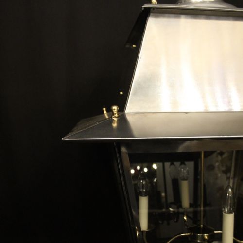 LARGE OVERSIZED FRENCH STEEL BRASS 4 LIGHT LANTERN - ADDITIONAL PHOTO 6