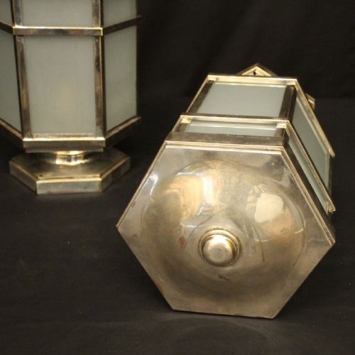 ENGLISH PAIR OF SILVER PLATED ART DECO ANTIQUE LANTERNS - ADDITIONAL PHOTO 8