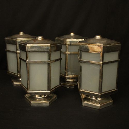 ENGLISH PAIR OF SILVER PLATED ART DECO ANTIQUE LANTERNS - ADDITIONAL PHOTO 10