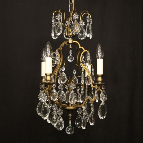 french gilded 4 light birdcage chandelier - CATEGORY: ANTIQUE LIGHTING - DATED 1930