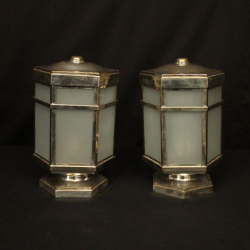 english pair of silver plated art deco lanterns - CATEGORY: ANTIQUE LIGHTING - DATED 1920