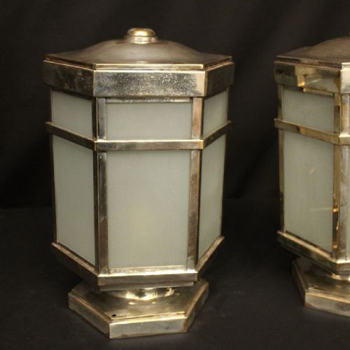 ENGLISH PAIR OF SILVER PLATED ART DECO LANTERNS - ADDITIONAL PHOTO 1