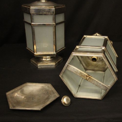 ENGLISH PAIR OF SILVER PLATED ART DECO LANTERNS - ADDITIONAL PHOTO 3