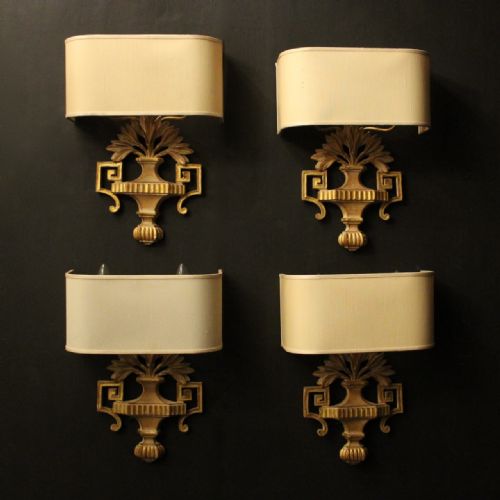 french set of 4 giltwood antique twin arm wall lights - CATEGORY: ANTIQUE LIGHTING - DATED 1930