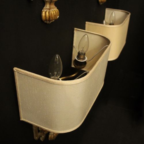 FRENCH SET OF 4 GILTWOOD ANTIQUE TWIN ARM WALL LIGHTS - ADDITIONAL PHOTO 8