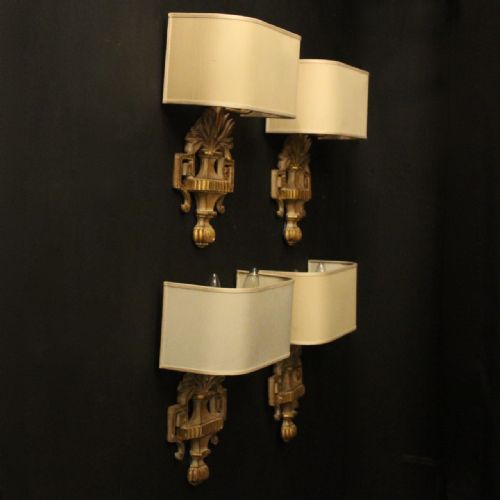 FRENCH SET OF 4 GILTWOOD ANTIQUE TWIN ARM WALL LIGHTS - ADDITIONAL PHOTO 9
