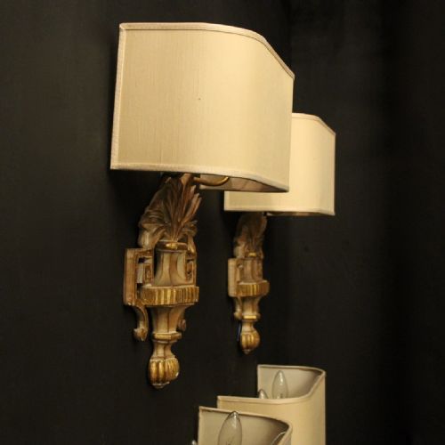 FRENCH SET OF 4 GILTWOOD ANTIQUE TWIN ARM WALL LIGHTS - ADDITIONAL PHOTO 10