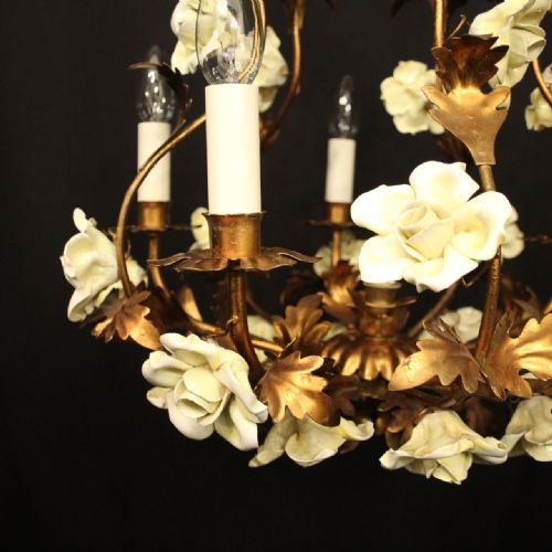 FRENCH TOLEWARE 5 LIGHT FLOWER CHANDELIER - ADDITIONAL PHOTO 1