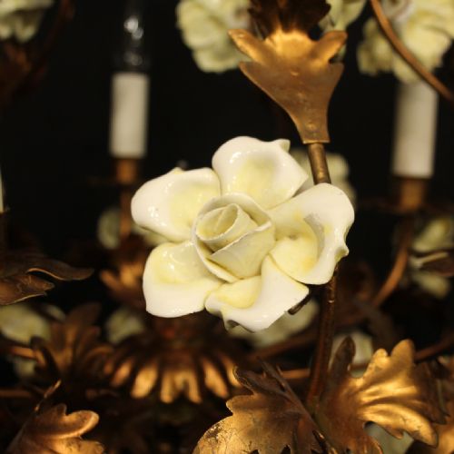 FRENCH TOLEWARE 5 LIGHT FLOWER CHANDELIER - ADDITIONAL PHOTO 4