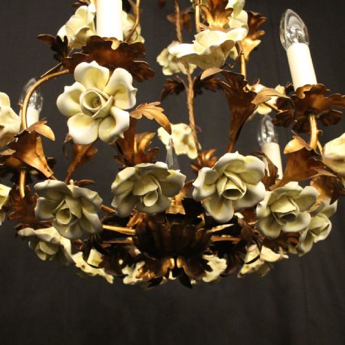 FRENCH TOLEWARE 5 LIGHT FLOWER CHANDELIER - ADDITIONAL PHOTO 6