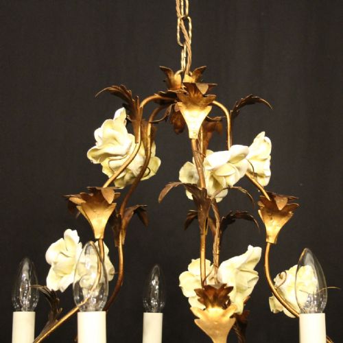 FRENCH TOLEWARE 5 LIGHT FLOWER CHANDELIER - ADDITIONAL PHOTO 9