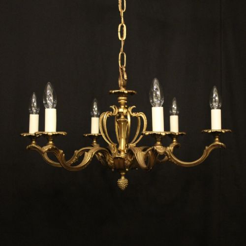 french gilded brass 6 light chandelier - CATEGORY: ANTIQUE LIGHTING - DATED 1930