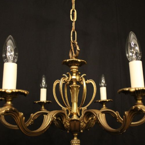 FRENCH GILDED BRASS 6 LIGHT CHANDELIER - ADDITIONAL PHOTO 1