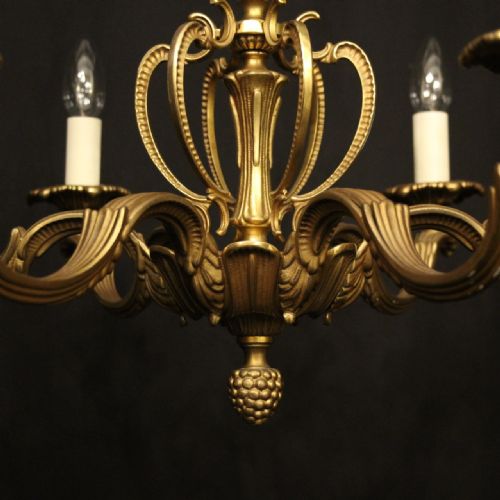 FRENCH GILDED BRASS 6 LIGHT CHANDELIER - ADDITIONAL PHOTO 2