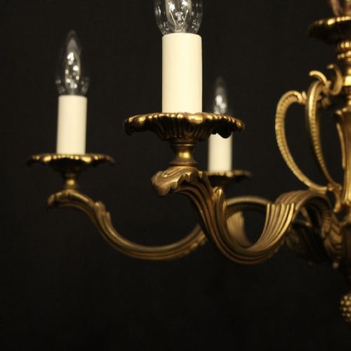 FRENCH GILDED BRASS 6 LIGHT CHANDELIER - ADDITIONAL PHOTO 3