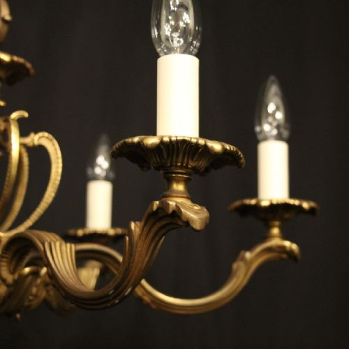 FRENCH GILDED BRASS 6 LIGHT CHANDELIER - ADDITIONAL PHOTO 4