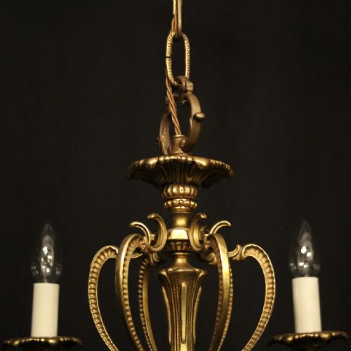 FRENCH GILDED BRASS 6 LIGHT CHANDELIER - ADDITIONAL PHOTO 7