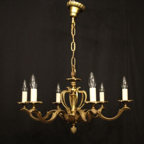 FRENCH GILDED BRASS 6 LIGHT CHANDELIER - ADDITIONAL PHOTO 8