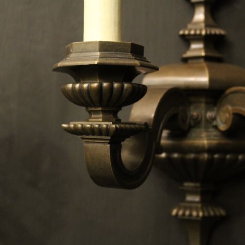 ENGLISH SET OF 4 BRONZE TWIN ARM ANTIQUE WALL LIGHTS - ADDITIONAL PHOTO 2